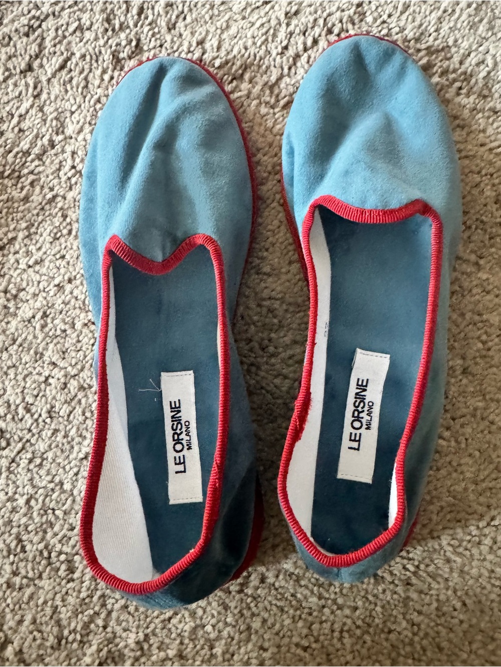 Le Orsine Blue Kids Slip-On Ballet Flats with Red Trim